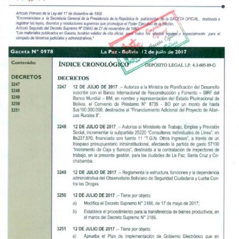 Decreto Supremo Planes de Implementación Gobierno Electrónico y Software Libre