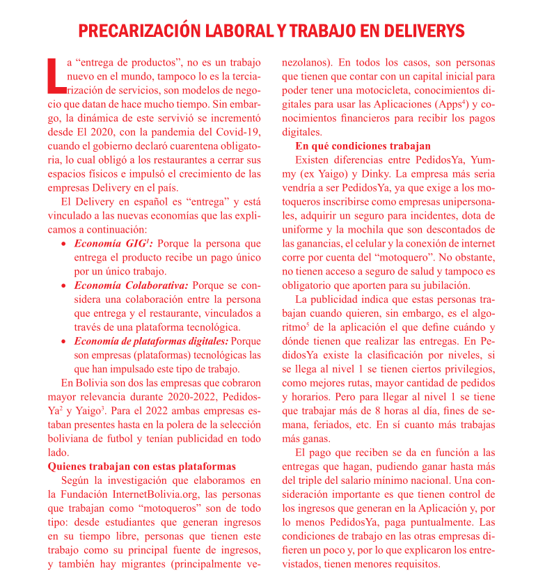 PRECARIZACIÓN LABORAL Y TRABAJO EN DELIVERYS